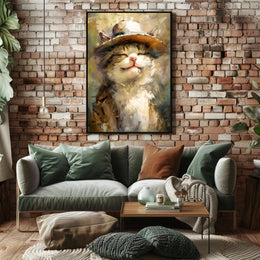Joyful Cat in Hat Artistic Animal Poster PosterGoat