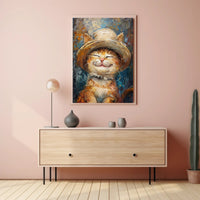 Joyful Cat in Hat: Whimsical Animal Poster PosterGoat