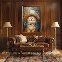 Joyful Cat in Hat: Whimsical Animal Poster PosterGoat