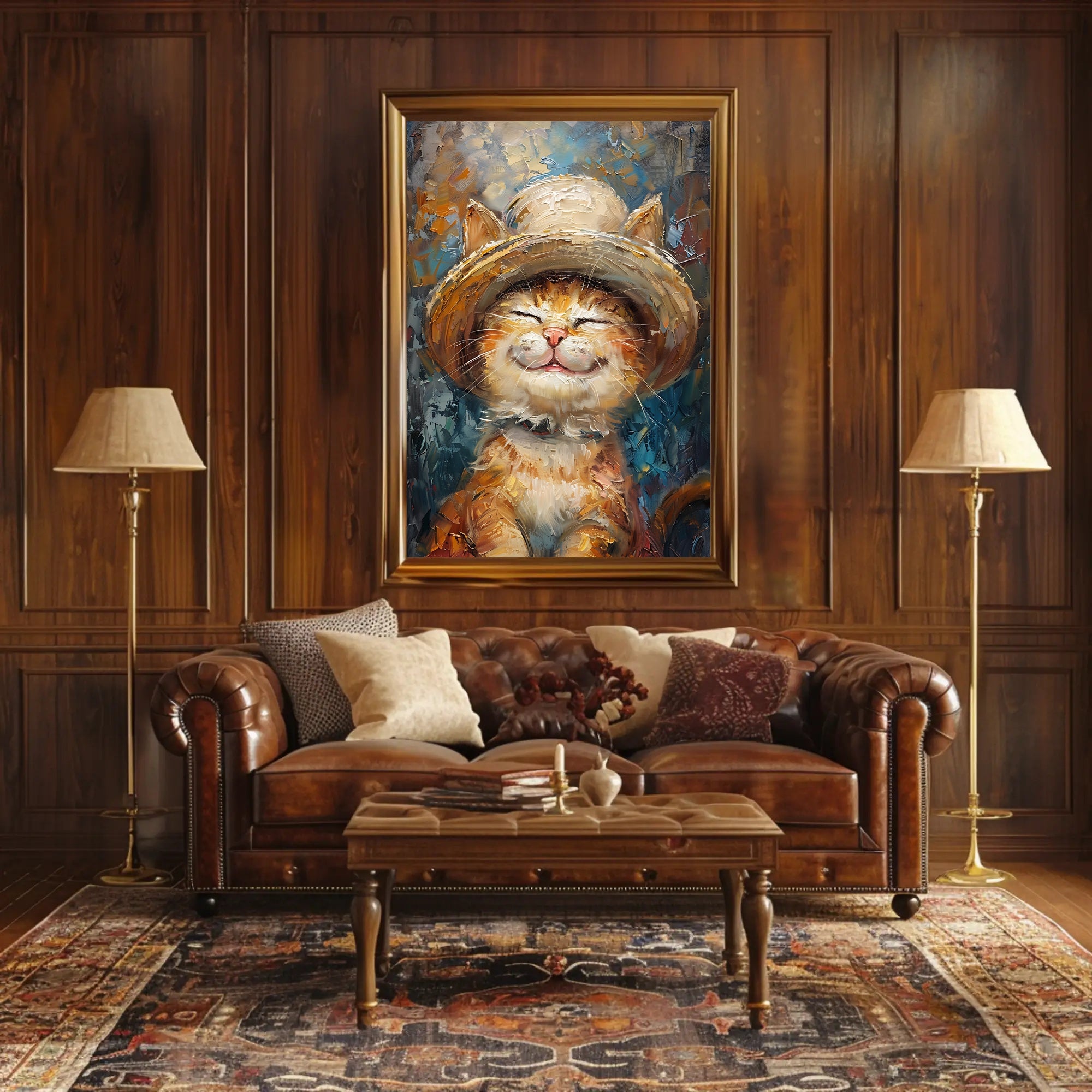Joyful Cat in Hat: Whimsical Animal Poster PosterGoat