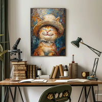 Joyful Cat in Hat: Whimsical Animal Poster PosterGoat