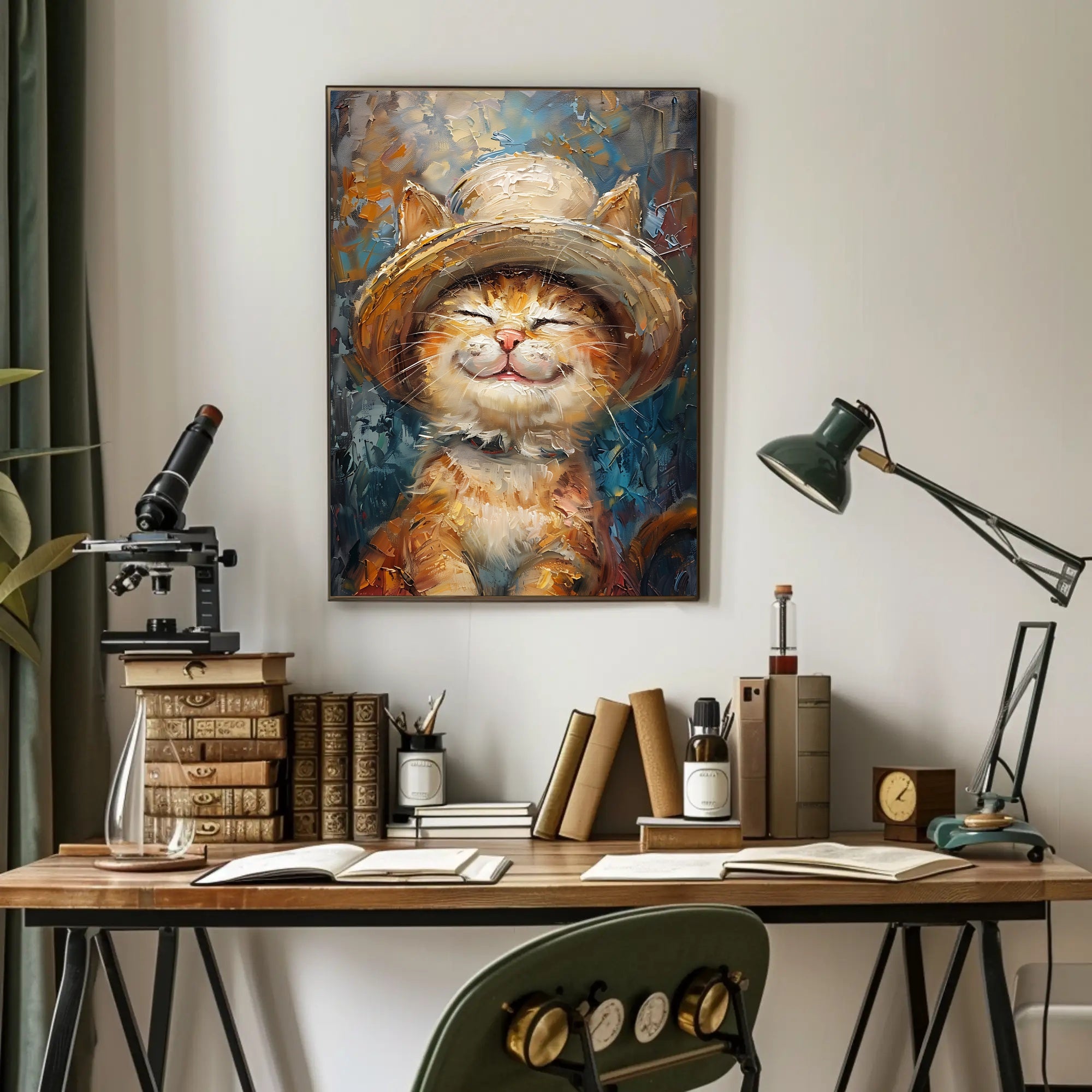 Joyful Cat in Hat: Whimsical Animal Poster PosterGoat