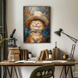 Joyful Cat in Hat: Whimsical Animal Poster PosterGoat