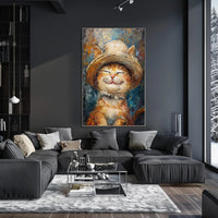 Joyful Cat in Hat: Whimsical Animal Poster PosterGoat