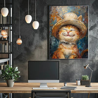 Joyful Cat in Hat: Whimsical Animal Poster PosterGoat