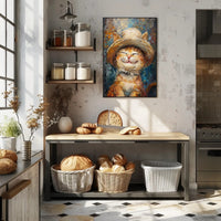 Joyful Cat in Hat: Whimsical Animal Poster PosterGoat