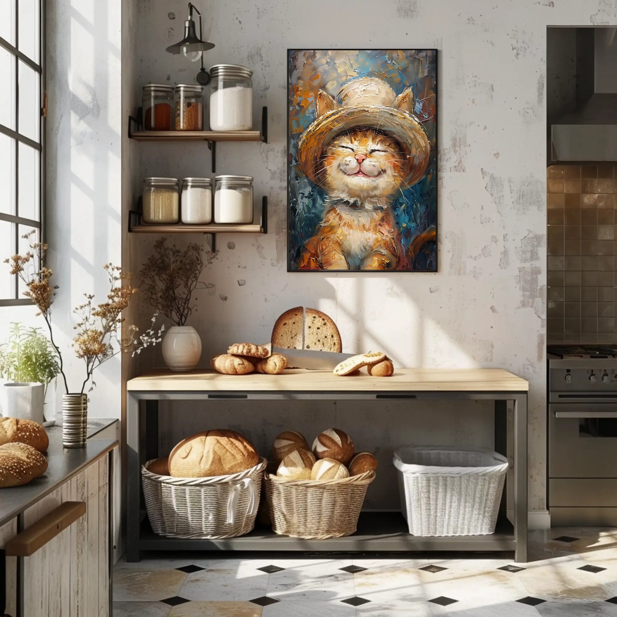 Joyful Cat in Hat: Whimsical Animal Poster PosterGoat
