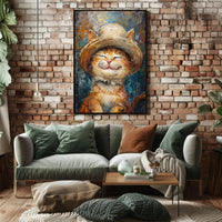 Joyful Cat in Hat: Whimsical Animal Poster PosterGoat