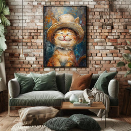 Joyful Cat in Hat: Whimsical Animal Poster PosterGoat