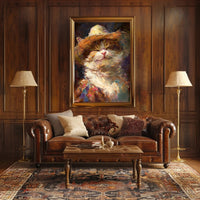 Joyful Cat in Straw Hat Animal Poster PosterGoat