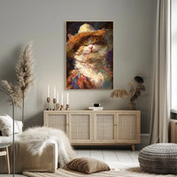 Joyful Cat in Straw Hat Animal Poster PosterGoat