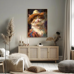 Joyful Cat in Straw Hat Animal Poster PosterGoat