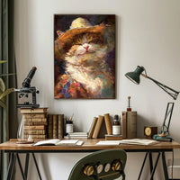 Joyful Cat in Straw Hat Animal Poster PosterGoat
