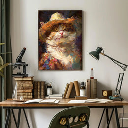 Joyful Cat in Straw Hat Animal Poster PosterGoat