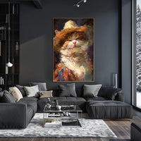 Joyful Cat in Straw Hat Animal Poster PosterGoat