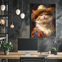 Joyful Cat in Straw Hat Animal Poster PosterGoat