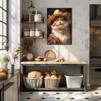Joyful Cat in Straw Hat Animal Poster PosterGoat