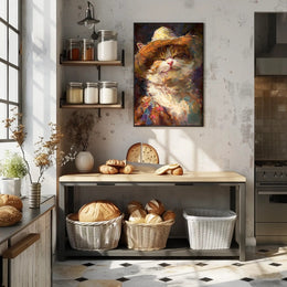 Joyful Cat in Straw Hat Animal Poster PosterGoat