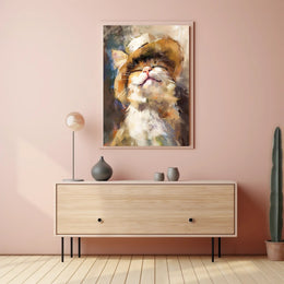 Joyful Cat in Straw Hat Artistic Animal Poster PosterGoat