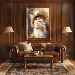Joyful Cat in Straw Hat Artistic Animal Poster PosterGoat