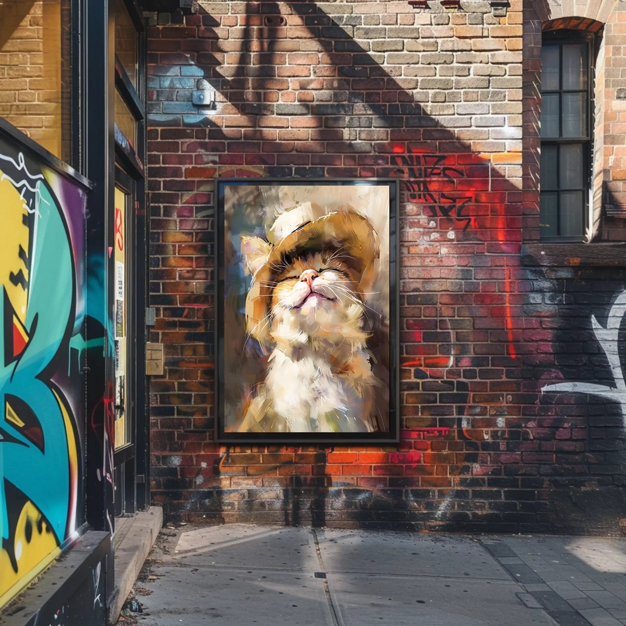 Joyful Cat in Straw Hat Artistic Animal Poster PosterGoat