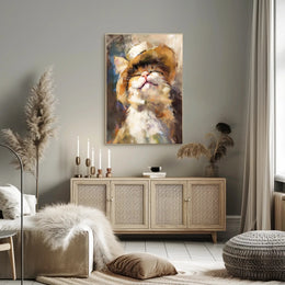 Joyful Cat in Straw Hat Artistic Animal Poster PosterGoat