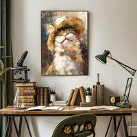 Joyful Cat in Straw Hat Artistic Animal Poster PosterGoat