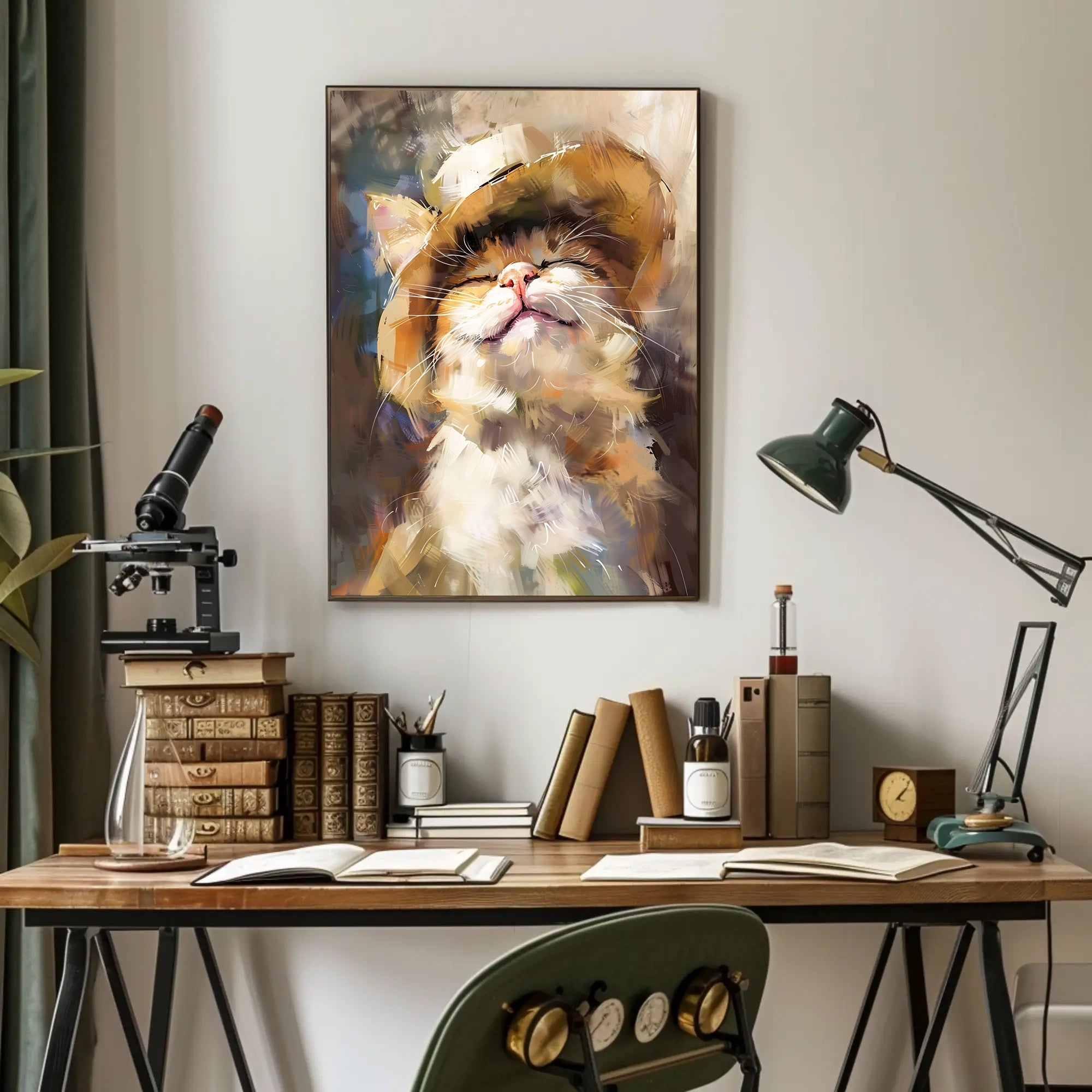 Joyful Cat in Straw Hat Artistic Animal Poster PosterGoat
