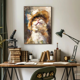 Joyful Cat in Straw Hat Artistic Animal Poster PosterGoat