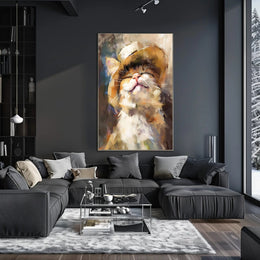 Joyful Cat in Straw Hat Artistic Animal Poster PosterGoat