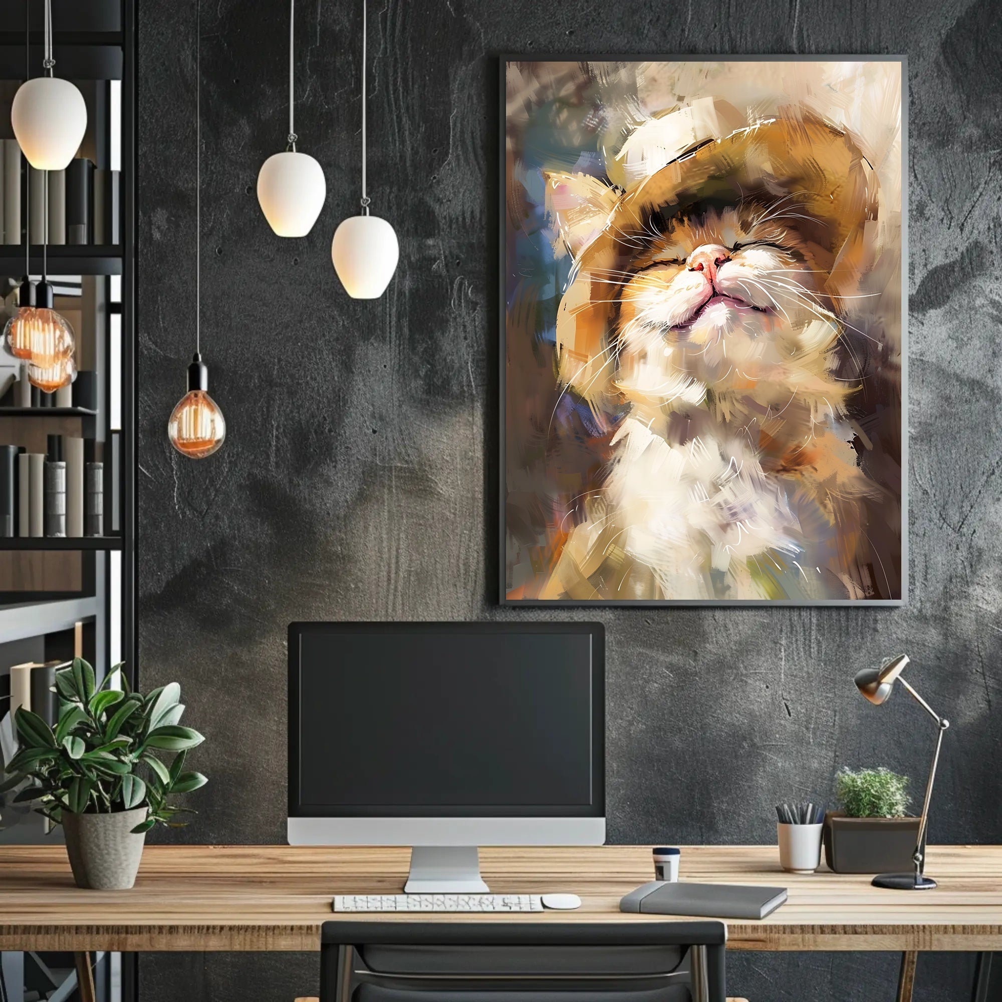 Joyful Cat in Straw Hat Artistic Animal Poster PosterGoat