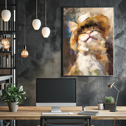 Joyful Cat in Straw Hat Artistic Animal Poster PosterGoat