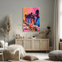 Joyful Celebration Dining Scene Abstract Artistic Poster PosterGoat