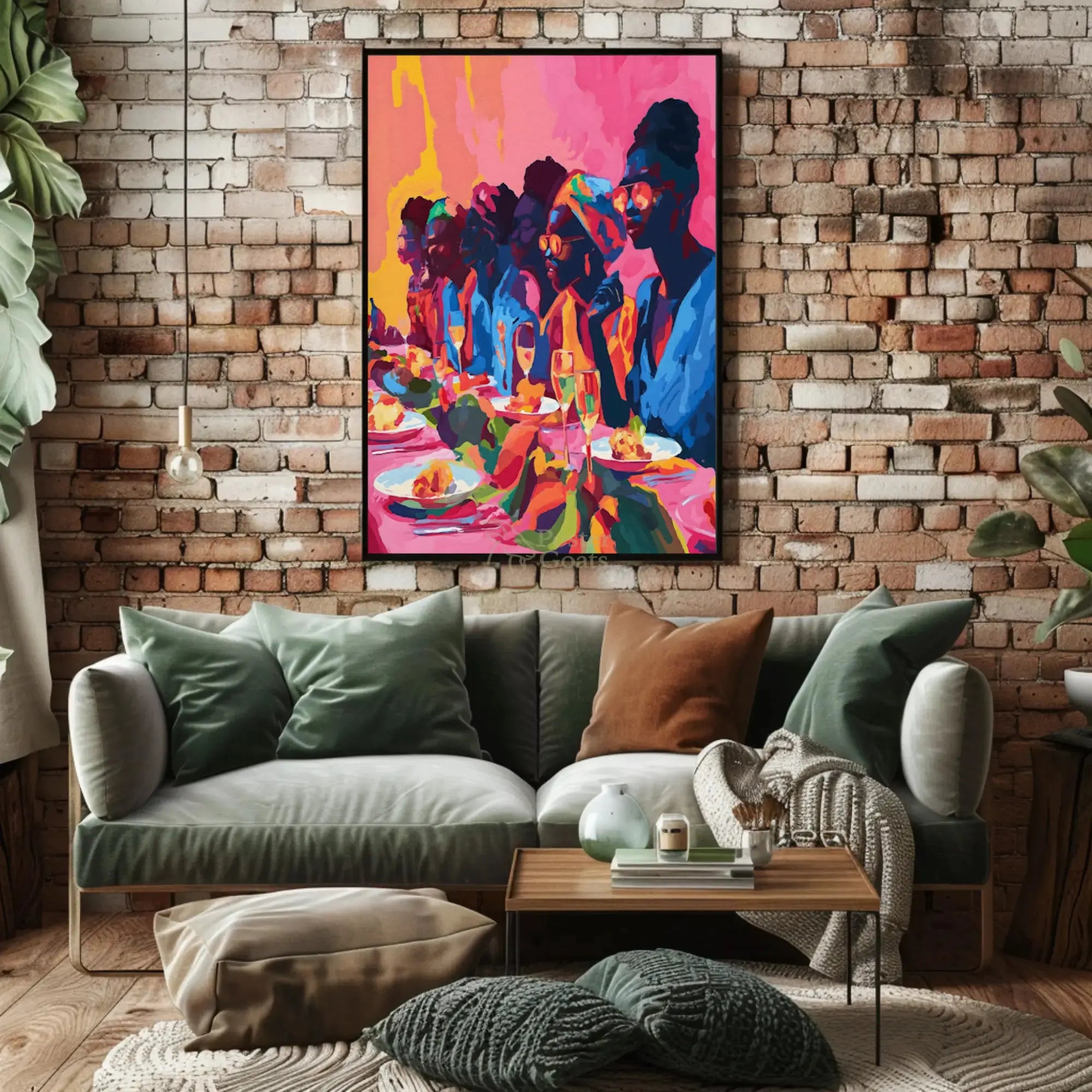 Joyful Celebration Dining Scene Abstract Artistic Poster PosterGoat