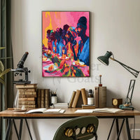 Joyful Celebration Dining Scene Abstract Artistic Poster PosterGoat