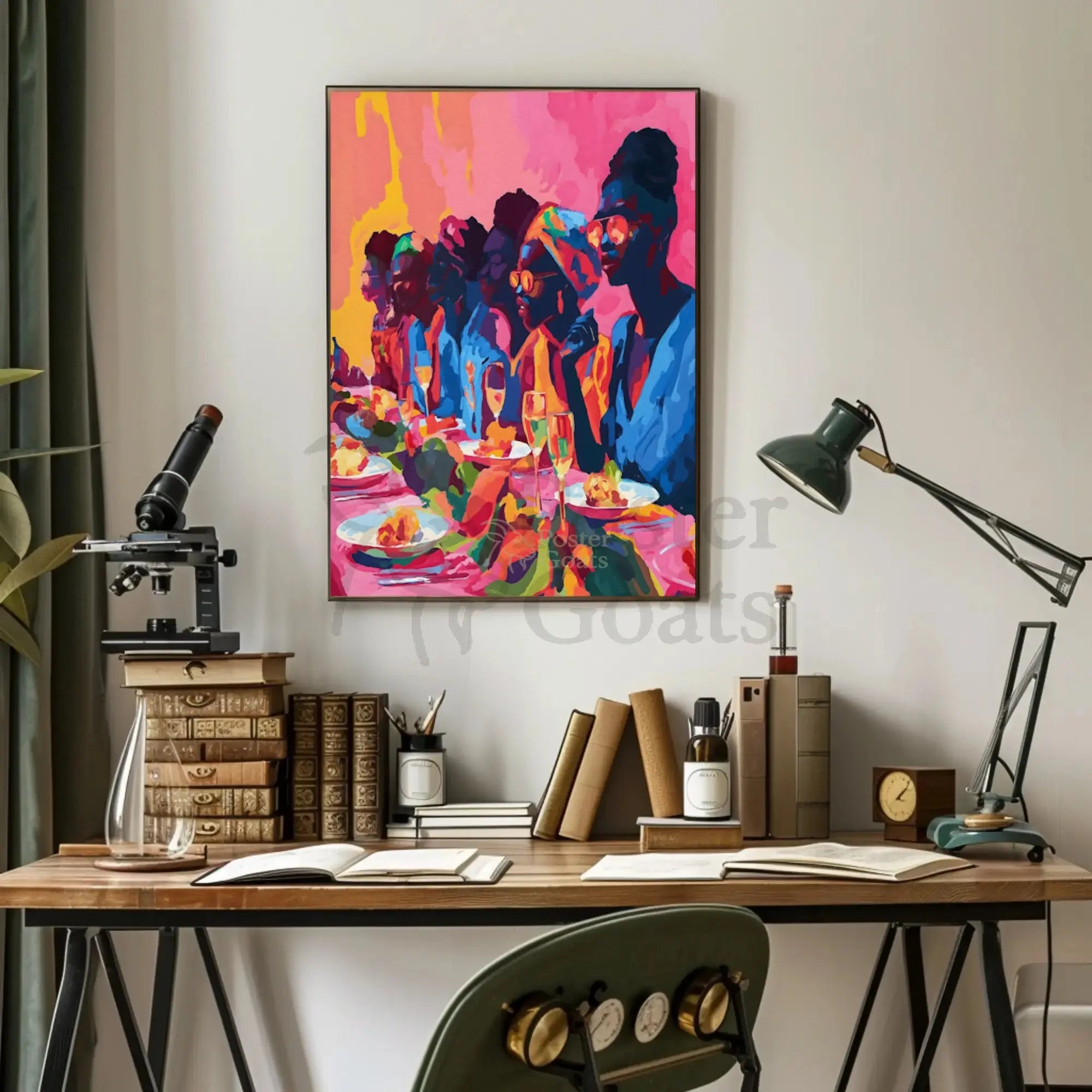 Joyful Celebration Dining Scene Abstract Artistic Poster PosterGoat