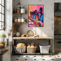 Joyful Celebration Dining Scene Abstract Artistic Poster PosterGoat