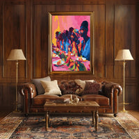 Joyful Celebration Dining Scene Abstract Artistic Poster PosterGoat