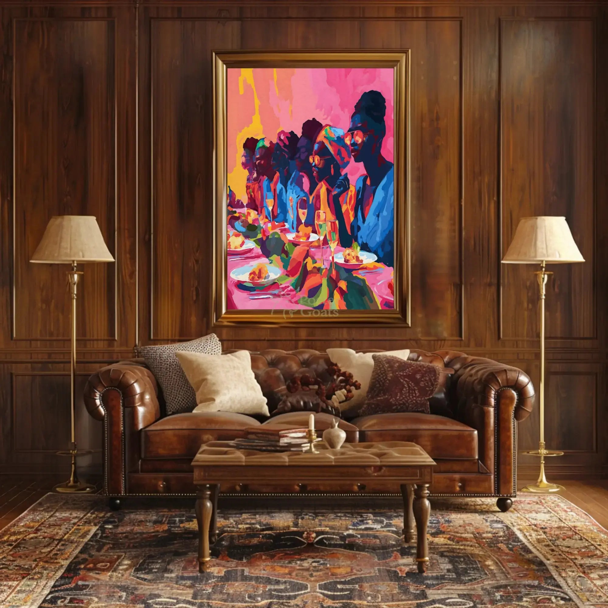 Joyful Celebration Dining Scene Abstract Artistic Poster PosterGoat