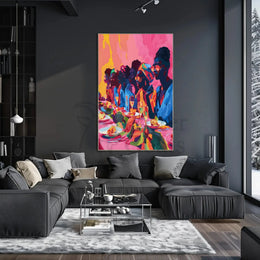 Joyful Celebration Dining Scene Abstract Artistic Poster PosterGoat