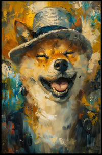 Joyful Dog in Hat Abstract Artistic Poster PosterGoat