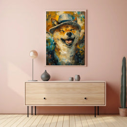 Joyful Dog in Hat Abstract Artistic Poster PosterGoat
