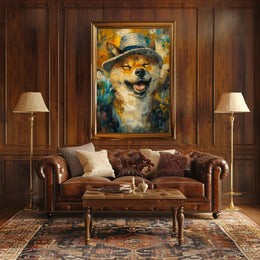 Joyful Dog in Hat Abstract Artistic Poster PosterGoat