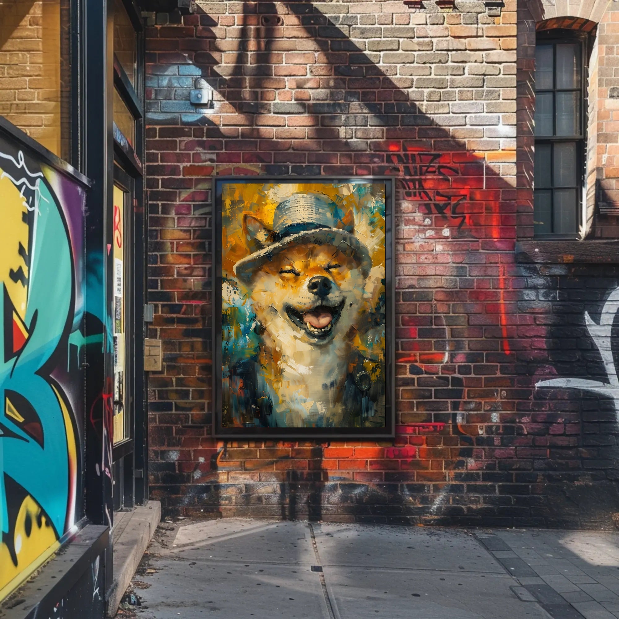 Joyful Dog in Hat Abstract Artistic Poster PosterGoat