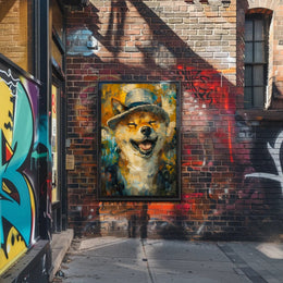 Joyful Dog in Hat Abstract Artistic Poster PosterGoat