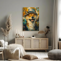 Joyful Dog in Hat Abstract Artistic Poster PosterGoat