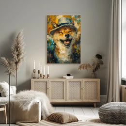 Joyful Dog in Hat Abstract Artistic Poster PosterGoat