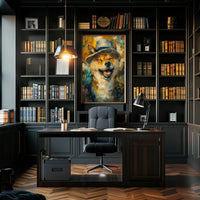 Joyful Dog in Hat Abstract Artistic Poster PosterGoat