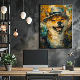 Joyful Dog in Hat Abstract Artistic Poster PosterGoat