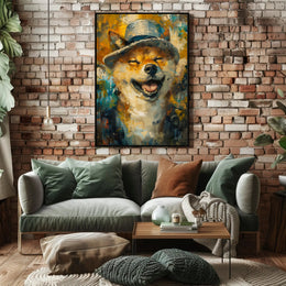 Joyful Dog in Hat Abstract Artistic Poster PosterGoat